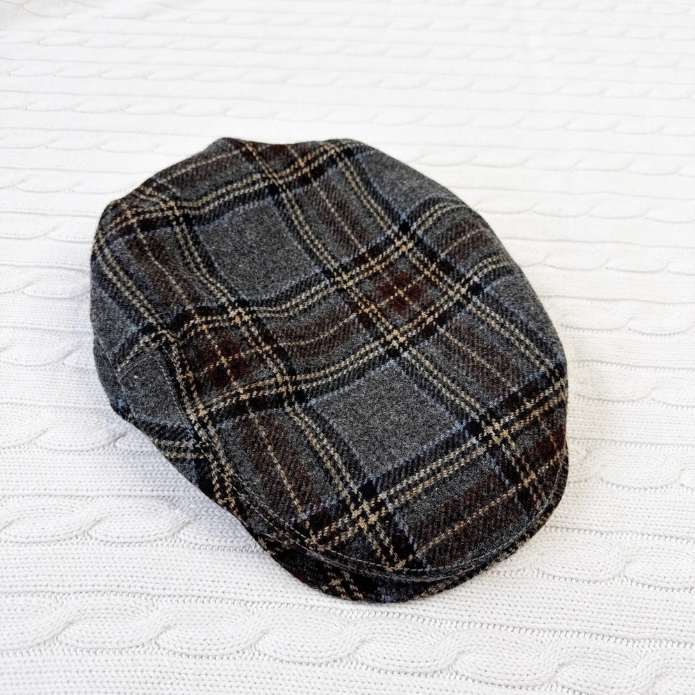 Gant Bernard Gant Plaid Wool Flat Cap Ivy Driving Hat Gray Brown Blue Mens S M